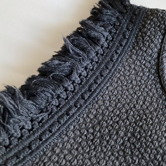 Rachel Roy Black Textured Fringe Sleeveless Top, Go West Tassel Tank Top, XS - Picture 3 of 8